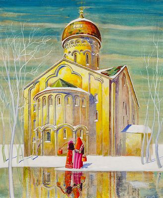 Браиловский Л.М., Браиловская Р.Н. - У храма. Год: Середина 1920-х-1930-е гг. Размер: 76,1х65. 