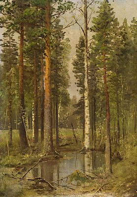 Федоров С.Ф. - Лесной пейзаж. Год: Конец XIX-начало XX вв. Размер: 44х31. Техника: Холст, масло. 