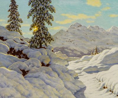 Шультце И.Ф. - Солнце и снег. Год: Конец 1920-х-начало 1930-х гг. Размер: 54х65. Техника: Холст 