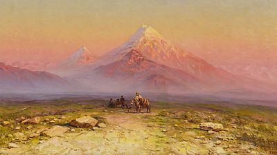 Занковский И.Н. - Горы Кавказа. Год: Конец XIX – начало ХХ вв. 
Размер: 72х128. 
Техника: Холст 