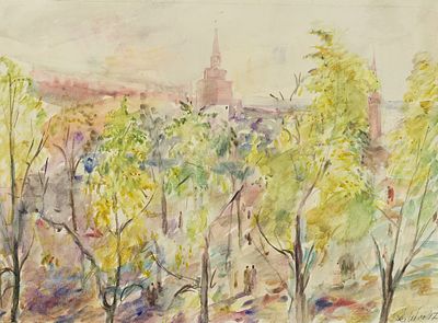 Лабас А.А. - Осень в городе. Из серии &laquo;Разные пейзажи&raquo;. Год: 1947 г. Размер: 32,2х44,6. Техника: 