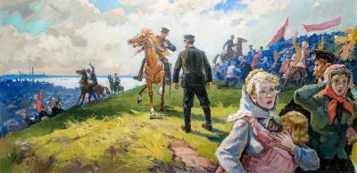 Мохов В. - Революция. Год: 1963 г.Размер: 95х200Техника: Холст, маслоПодпись и дата внизу слева.