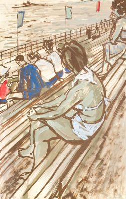 Максимов А.Д. - Гонки на байдарках. Год: 1965 г.Размер: 78х50Техника: Бумага, темпераМонограмма и 