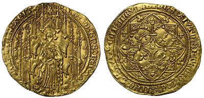 AU58 | Anglo-Gallic, Edward the Black Prince gold Pavillon d'Or, 1st issue, Bordeaux, AGC 154B 9/f. 
