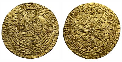 Edward IV, first reign, gold Ryal, light coinage, Bristol Mint, B in waves, mm crown. Edward IV 