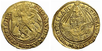 Elizabeth I gold Angel, 6th issue, mint mark bell. Elizabeth I (1558-1603), fine gold Angel of 
