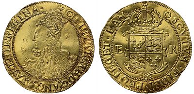 Elizabeth I gold Pound, sixth issue, mint mark O. Elizabeth I (1558-1603), gold Pound of twenty 