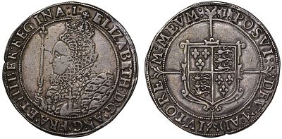 Elizabeth I silver Crown, mint mark 1. Elizabeth I (1558-1603), silver Crown, seventh issue 