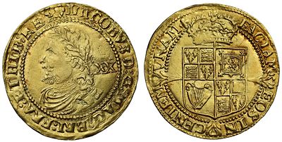 James I gold Laurel, 3rd coinage, 4th bust, mint mark lis. James I (1603-25), gold Laurel of 