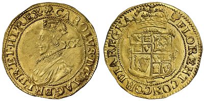 Charles I gold Unite, group B, 2nd bust, mint mark African head. Charles I (1625-49), gold Unite 