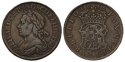 Oliver Cromwell 1656 silver Halfcrown. Oliver Cromwell (d.1658), silver Halfcrown, 1656 