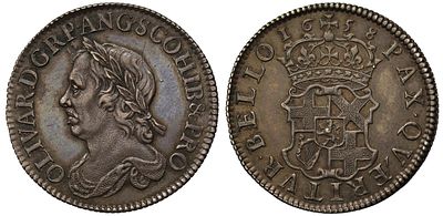 Oliver Cromwell 1658 silver Shilling. Oliver Cromwell (d.1658), silver Shilling, 1658, laureate 