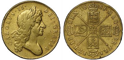 Charles II 1681 gold Five Guineas. Charles II (1660-85), gold Five Guineas, 1681, second 