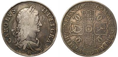 Charles II 1662 silver Crown, by Roettier. Charles II (1660-85), silver Crown, 1662, by Roettier 