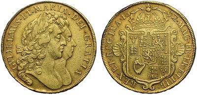 William and Mary 1692 gold Five Guineas, QVARTO edge. William and Mary (1688-94), gold Five 