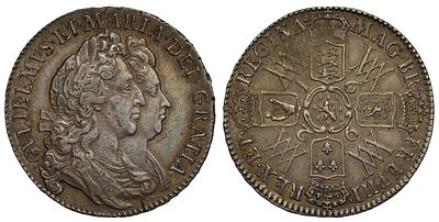 William and Mary 1692 silver Halfcrown. William and Mary (1688-94), silver Halfcrown, 1692 