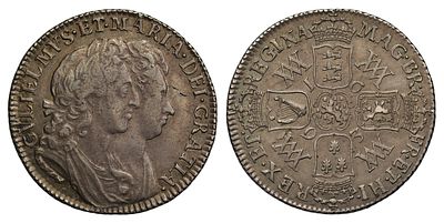 William and Mary 1693 silver Shilling. William and Mary (1688-94), silver Shilling, 1693 