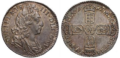 William III 1697 silver Sixpence. William III (1694-1702), silver Sixpence, 1697, third laureate 