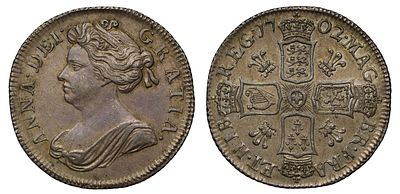 Anne 1702 silver Shilling, Plumes in angles. Anne (1702-14), silver Shilling, 1702, first draped 