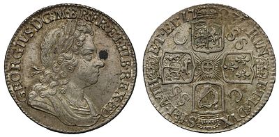 George I 1723 silver SSC Shilling, C over SS. George I (1714-27), silver Shilling, 1723, South 