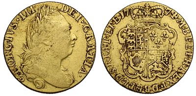 George III 1774 gold Guinea, fourth head. George III (1760-1820), gold Guinea, 1774, fourth 