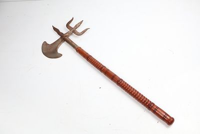 Vintage Decorative Polearm / Halberd with Wooden Shaft