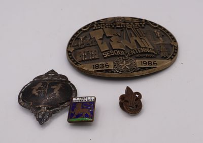 A Group of 4 Vintage Collectibles including 1986 Texas Sesquicentennial Commemorative Belt Buckle. 