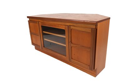 Vintage Nathan Teak Corner TV / Media Unit with Glass Door