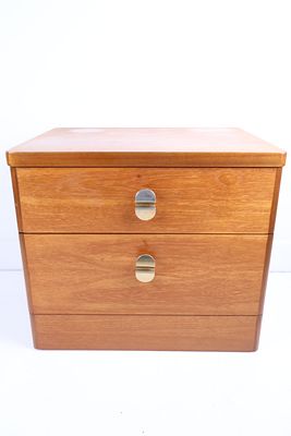 Stag Cantata Mid-Century Teak Two-Drawer Nightstand. A single Mid-Century Modern two-drawer 