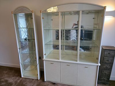 Mid century illuminated display cabinet and corner unit in the manner of beautility