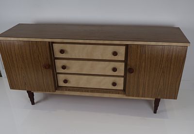 Mid-Century Modern Two-Tone Veneer Sideboard or Buffet Cabinet. A single Mid-Century Modern 