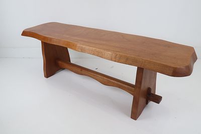 Mid-Century Modern Elm Live Edge Slab Bench or Low Table. A single Mid-Century Modern organic 