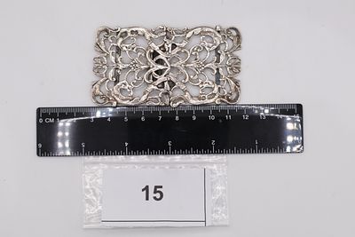 Rectangular Nurses Belt Buckle, Solid Silver - London Assay Mark 1890. Intricate Scroll Design 