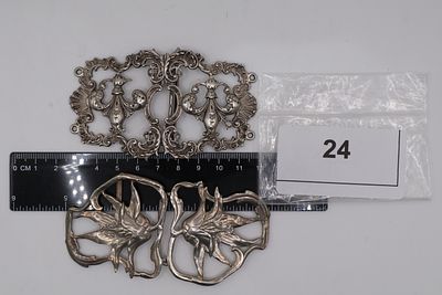 Pair of Silver Nurses Belt Buckles (one stamped 800, other feint indiscernible markings). A pair 