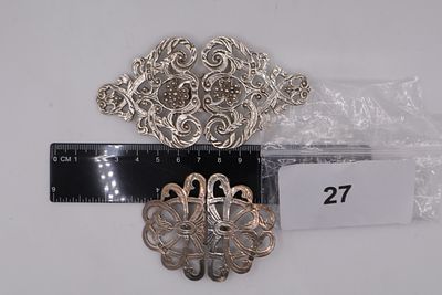 Pair of Solid Silver Nurses Belt Buckles with London Assay Marks, Featuring Scroll & Foliage 