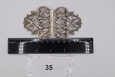 Edwardian Solid Silver Nurses Belt Buckle - Leaf, Scroll and Foliage Design - London Assay Marks. 