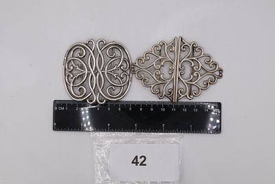 A Pair Solid Silver Scroll Design Nurses Belt Buckles - Birmingham Assay Marks 1900 & 1901. A 
