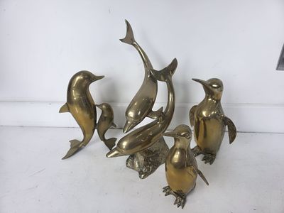 Heavy Brass Animal Figures. Collection of heavy cast brass animal figures comprising a group of 