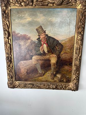 Charles Henry Cook, Large Victorian Oil on Canvas, Rural Gentleman with Dog, Signed and Dated 1869. 