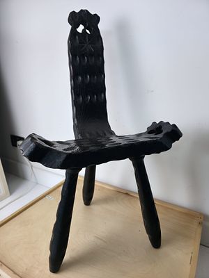 African Carved Hardwood Chair. African carved hardwood chair or ceremonial stool of sculptural 