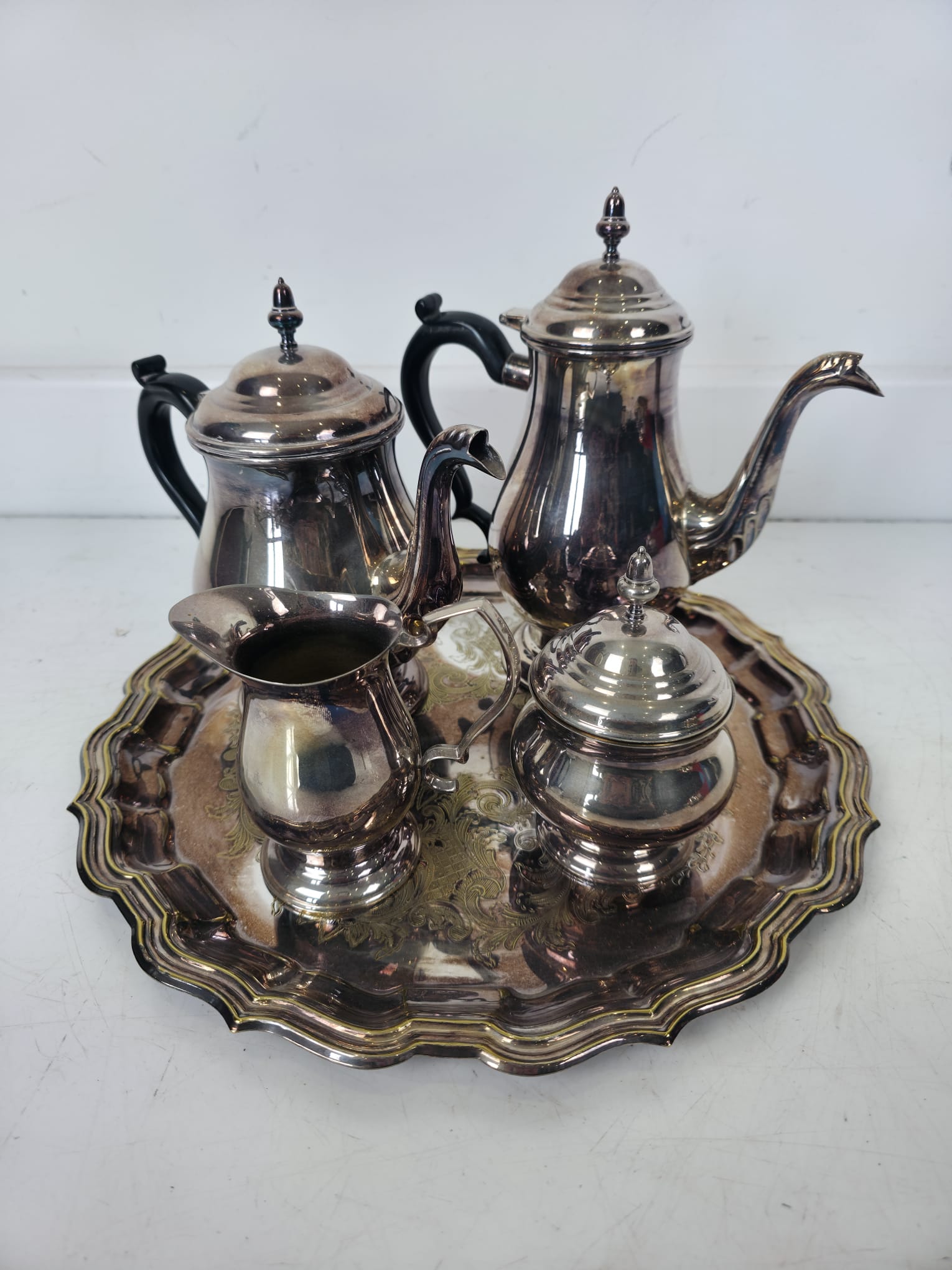 Viners and Similar Silver Plated Four Piece Tea & Coffee Service with Serving Tray