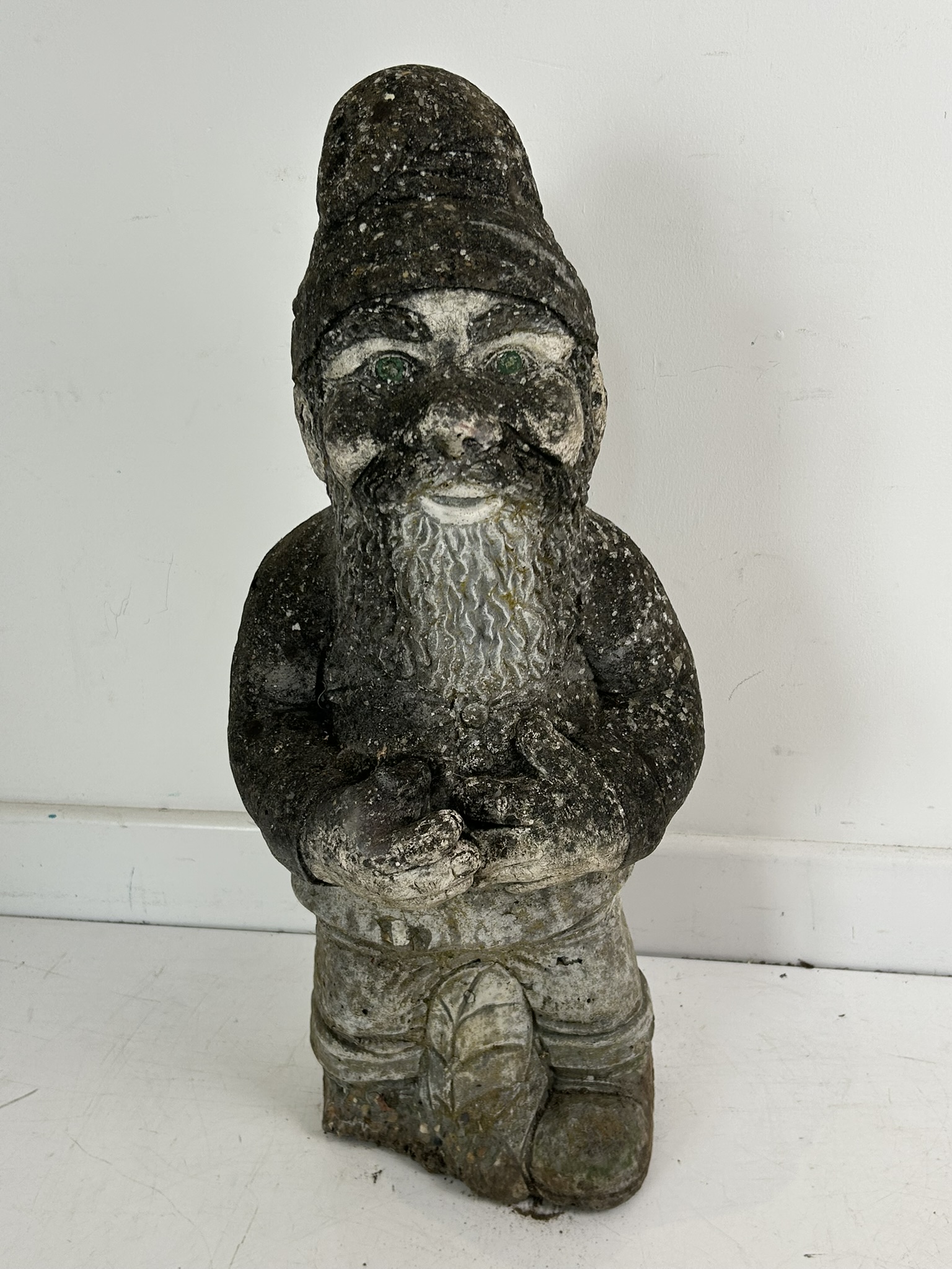 Heavy large composite stone garden gnome - base slightly a/f