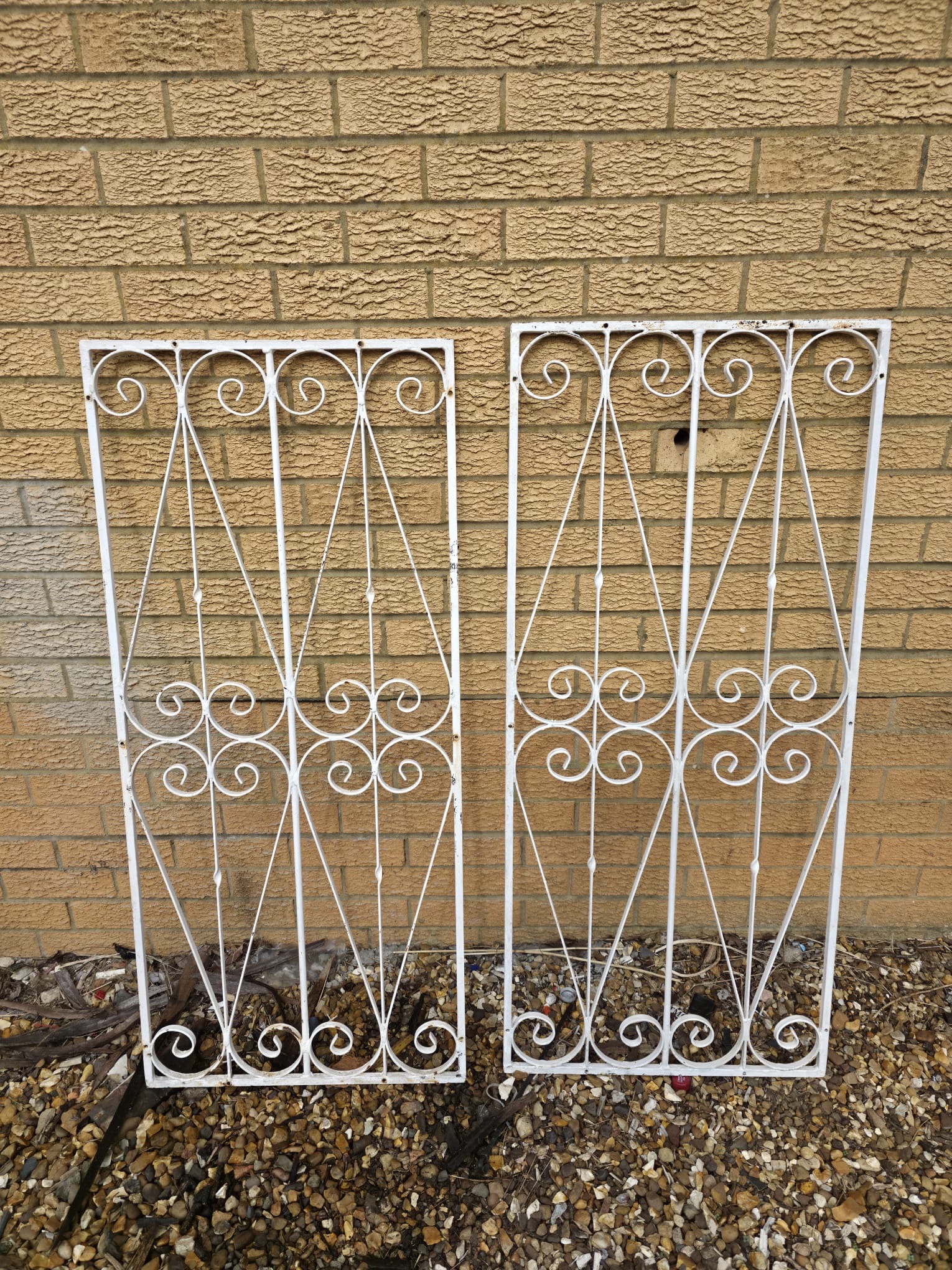 Pair of Vintage Wrought Iron White Gates measuring approx 121cm x 53cm tall