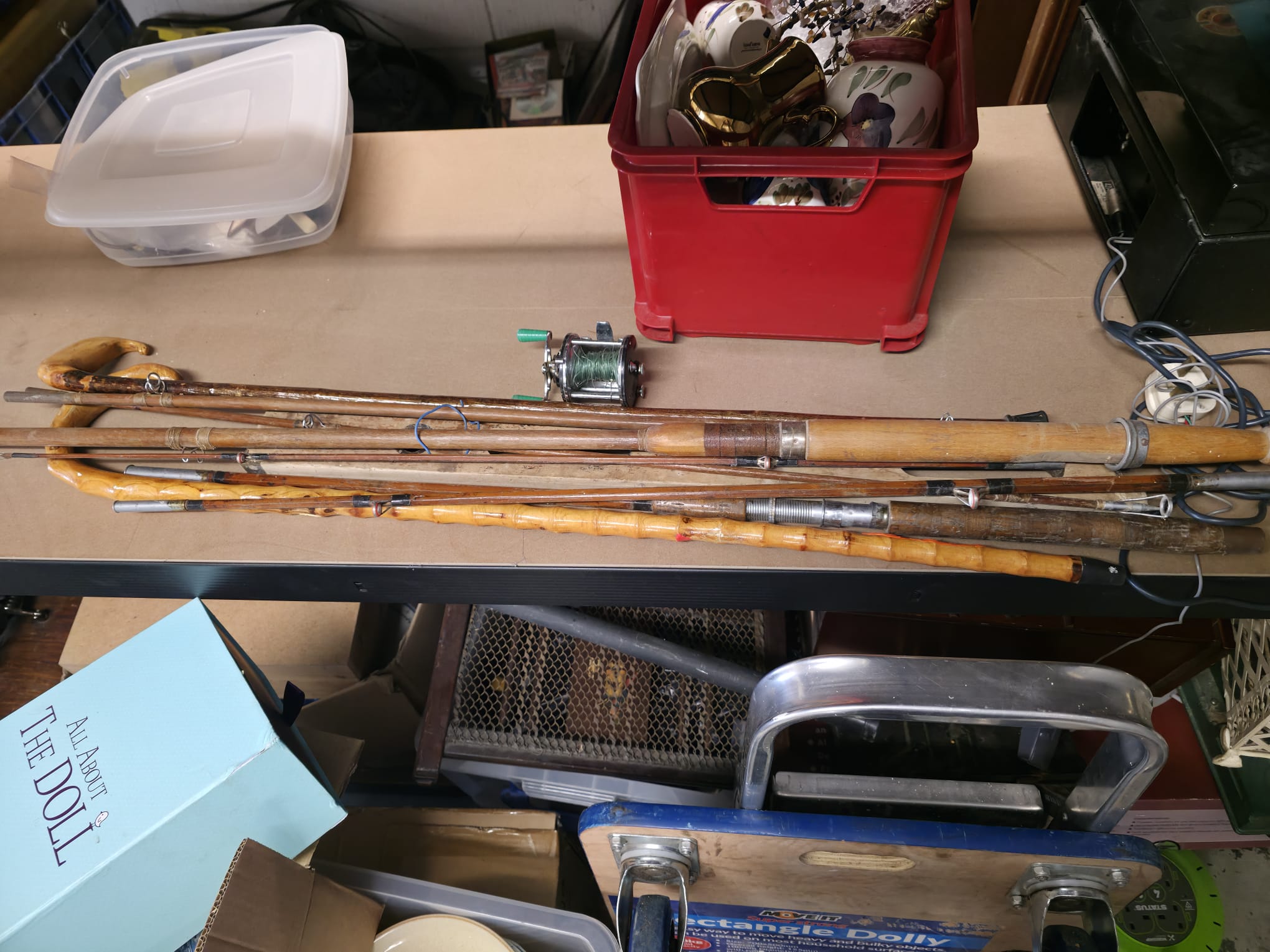 Collection of Vintage Split Cane / Bamboo Fishing Rods with Reel