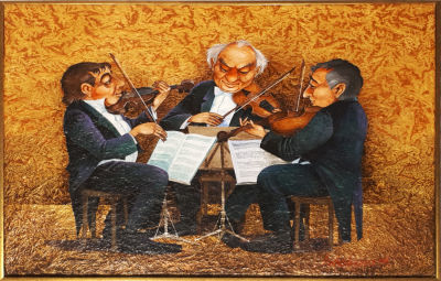 א. אושיאנקו - כליזמרים. שמן על בד. 70X50 ס"מ. ממוסגר