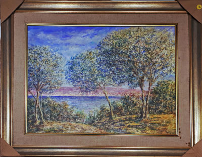 בוב סבינו - נוף כנרת. שמן על בד. 75X60 ס"מ. ממוסגר