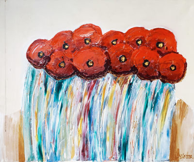 משה ליידר - פרחים. שמן על בד. 70X50 ס"מ.