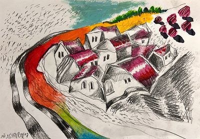 עודד פיינגרש (נ. 1938) - "צפת". גואש ועיפרון על נייר.
חתום.
מתוארך.
