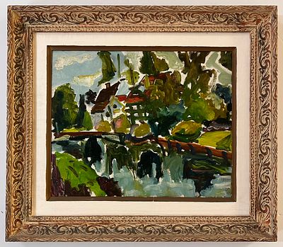 שמשון הולצמן (1907-1986) - בית על שפת האגם. שמן על בד.
חתום.
ממוסגר.