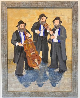 שרה חגי (נ.1939) - קלזמרים. שמן על בד מוצמד ללוח.
חתום.
ממוסגר.